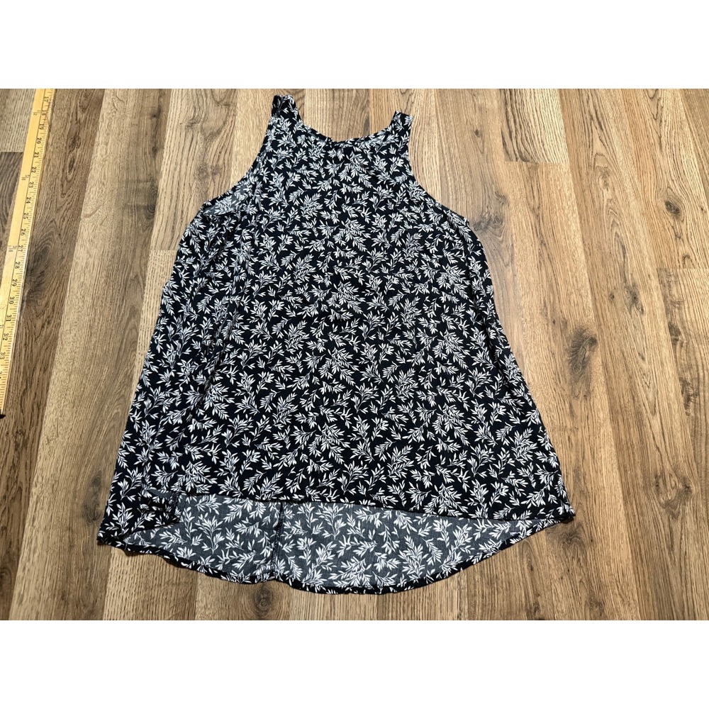 Gap Floral High Low Womens Size S Black Tank Top Sleeveless Leaf Print Rayon